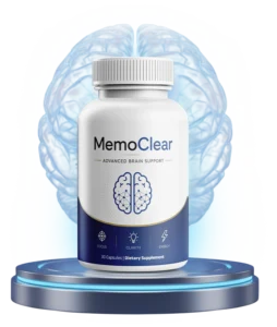 MemoClear natural brain health supplement bottle for memory and focus support, 1 month supply